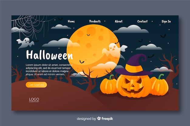 Pagina di destinazione di halloween in design piatto