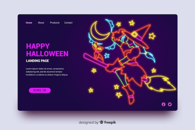 Free vector halloween landing page neon light witch