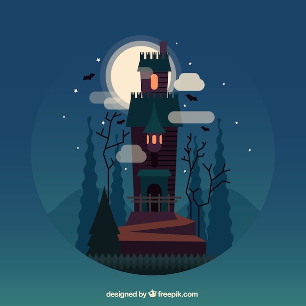 Halloween landscape background with enchanted castle