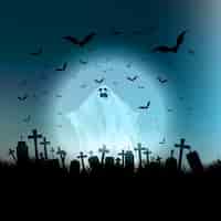 Бесплатное векторное изображение Хэллоуин пейзаж с призрачной фигуры и кладбище