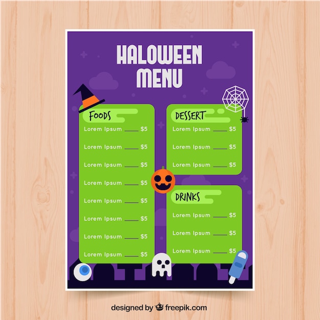 Halloween menu in flat design