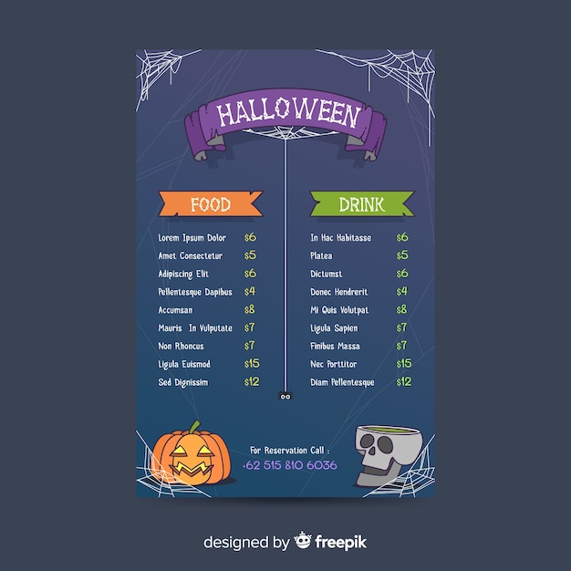 Modello di menu di halloween su design piatto