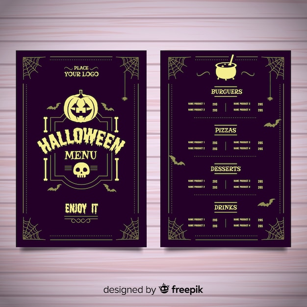 Free vector halloween menu template in hand drawn style