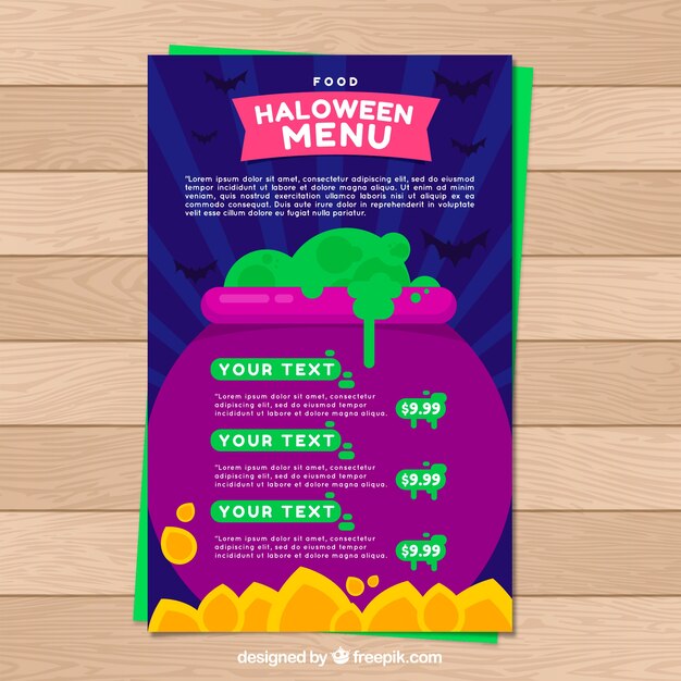 Halloween menu template with magic potion