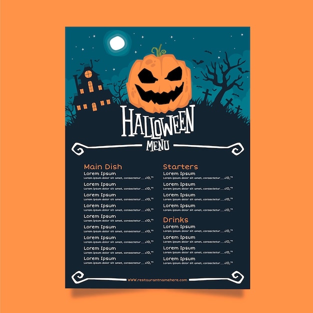 Бесплатное векторное изображение Шаблон меню хэллоуина