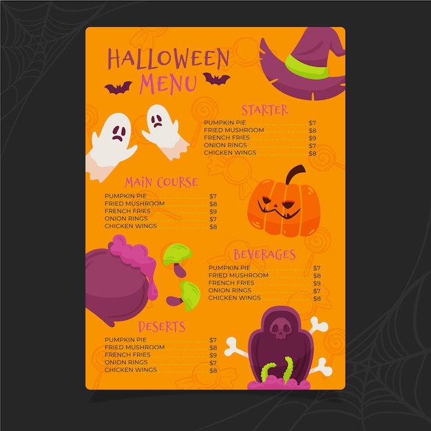 Vettore gratuito modello di menu di halloween