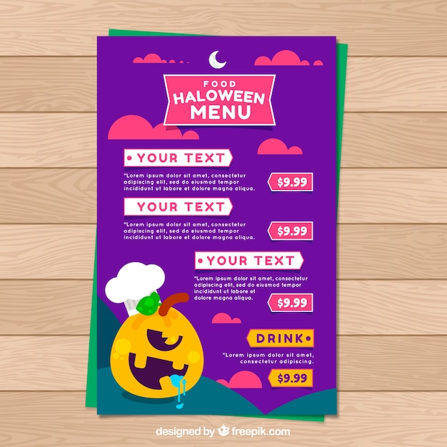 Free vector halloween menu with funny monster