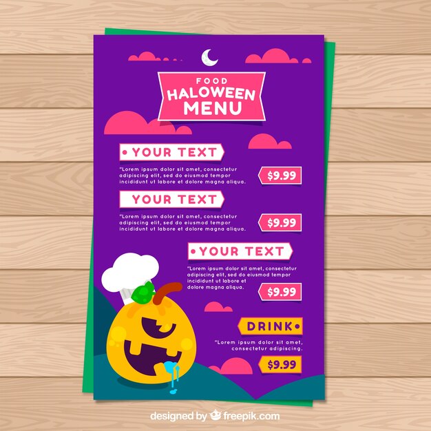 Halloween menu with funny monster