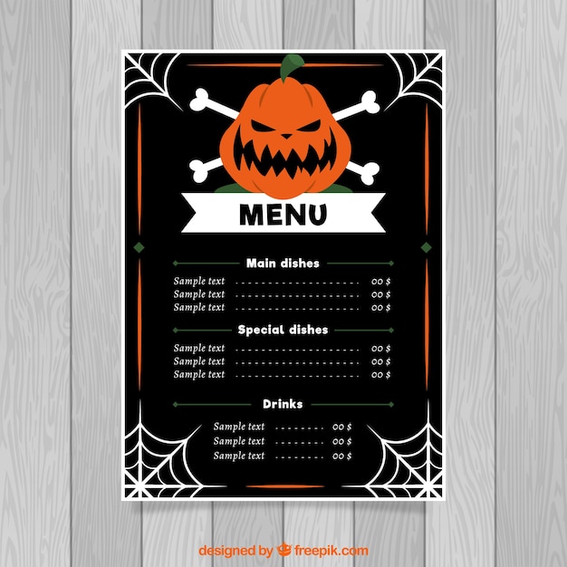 Free vector halloween menu with pumpkin