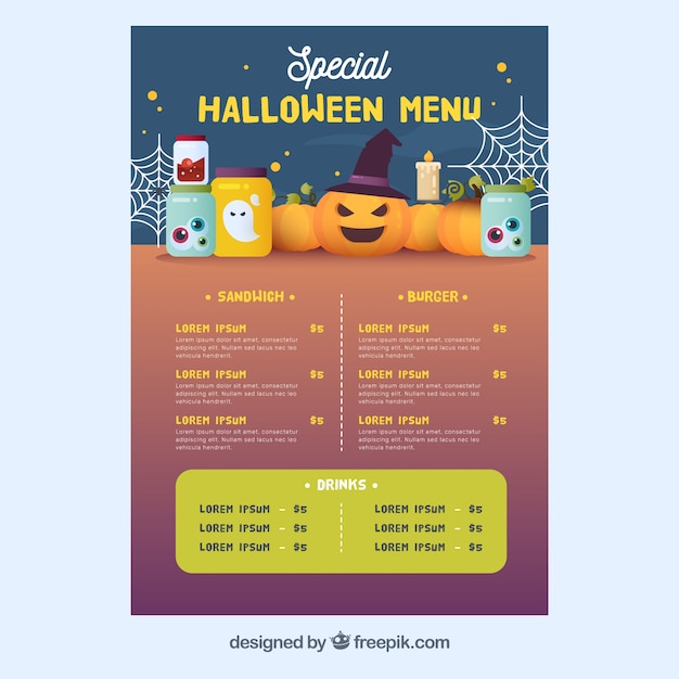 Halloween menu with pumpkins