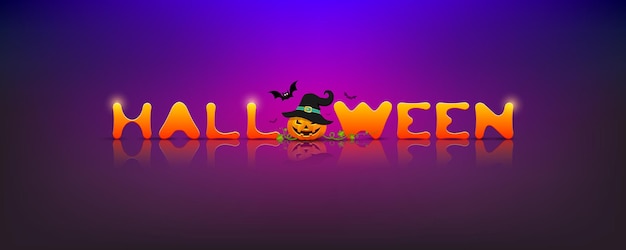 Halloween message pumpkin and bat banner design on purple night background eps 10 vector