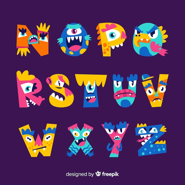 Free vector halloween monster alphabet on violet background