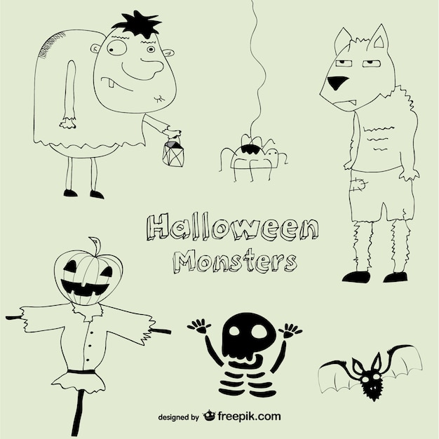 Vettore gratuito halloween mostri disegno collezione