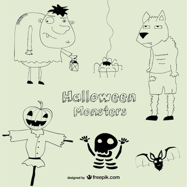 Halloween monsters drawing collection
