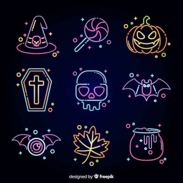 Free vector halloween neon sign collection