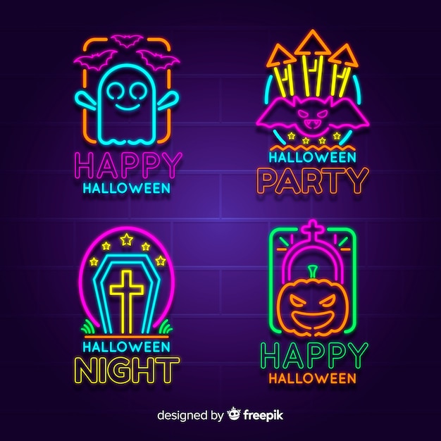 Vettore gratuito collezione di insegne al neon di halloween