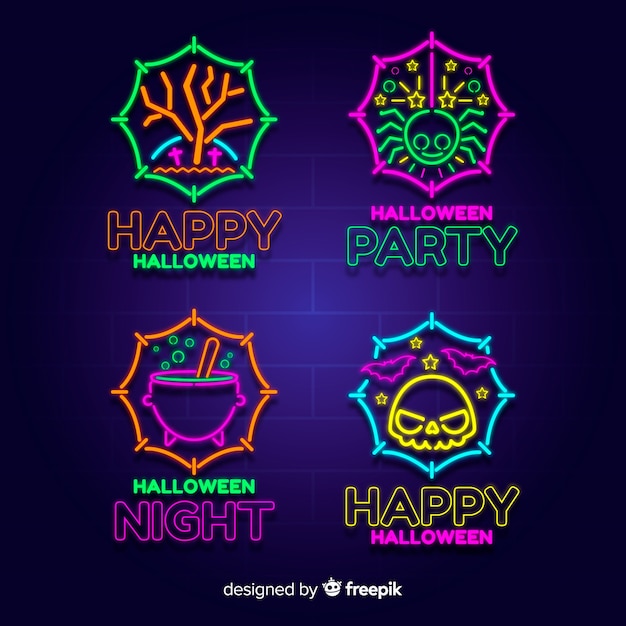 Vettore gratuito collezione di insegne al neon di halloween