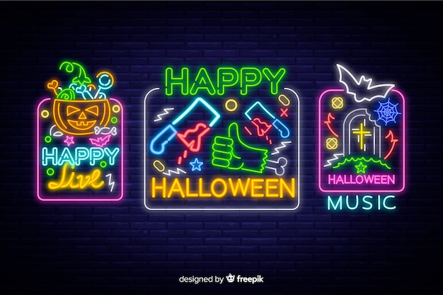 Free vector halloween neon sign collection