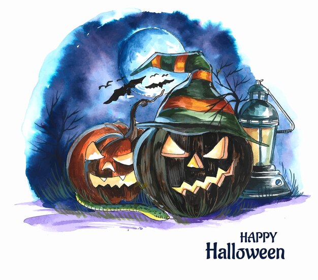 Halloween night background pumpkins and dark castle design