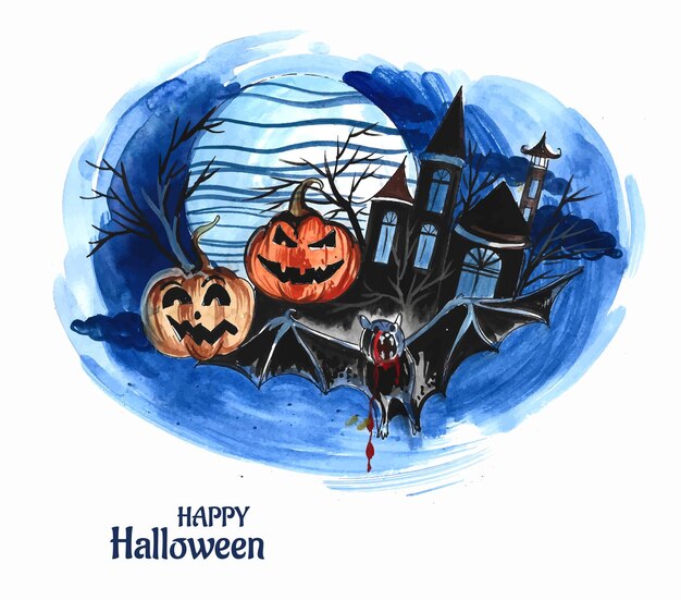 Halloween night background pumpkins and dark castle design