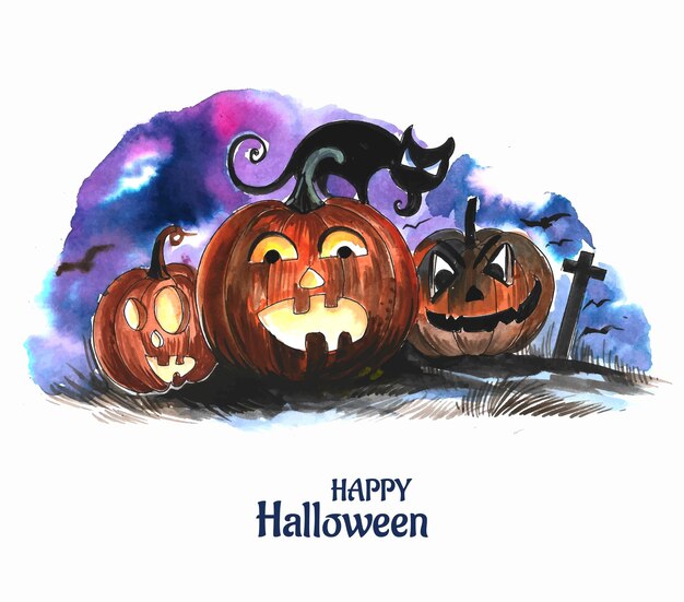 Halloween night background pumpkins and dark castle design