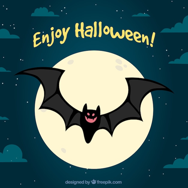 Free vector halloween night background with bat