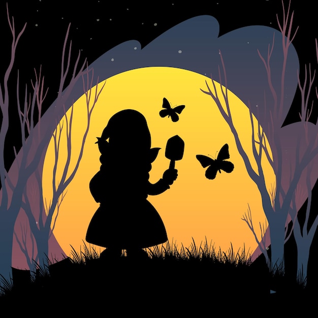 Free vector halloween night background with gnome silhouette