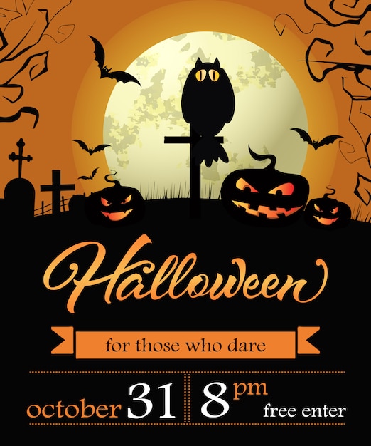 October Thirty First Lettering with Pumpkins and Moon Free Vector Download