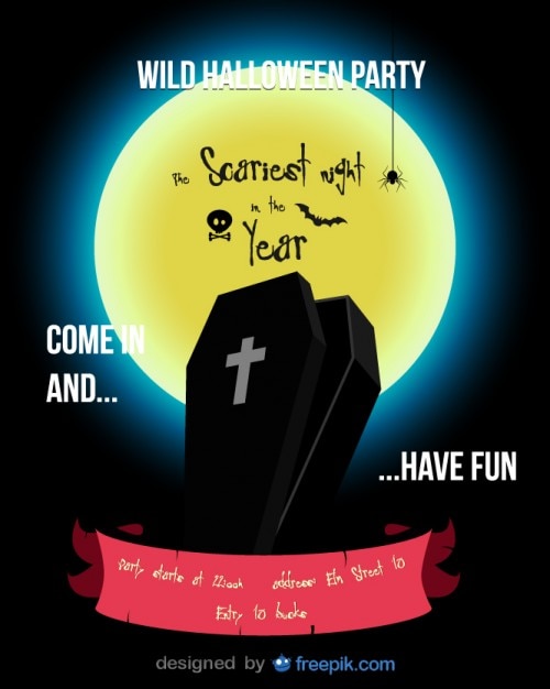 Free vector halloween party flyer coffin template