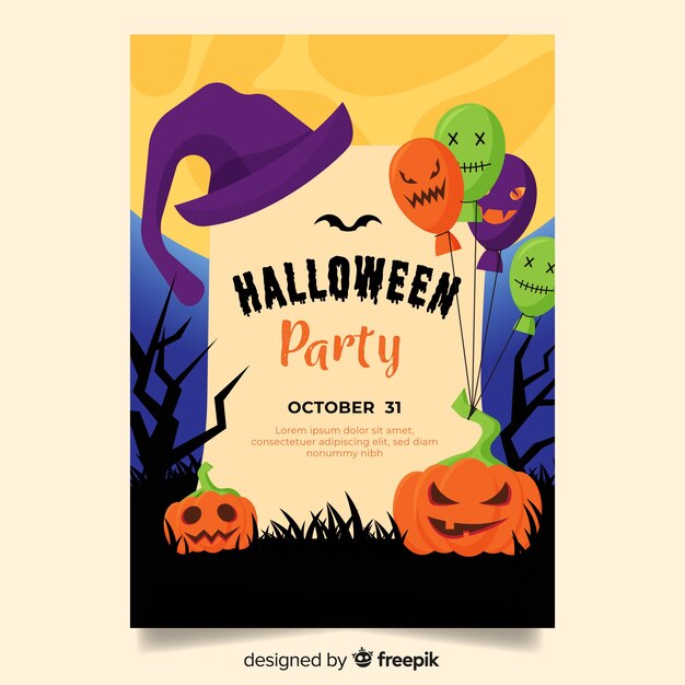 Halloween party flyer template flat design