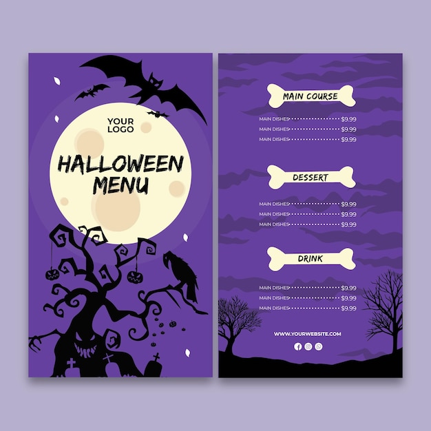 Free vector halloween party menu template