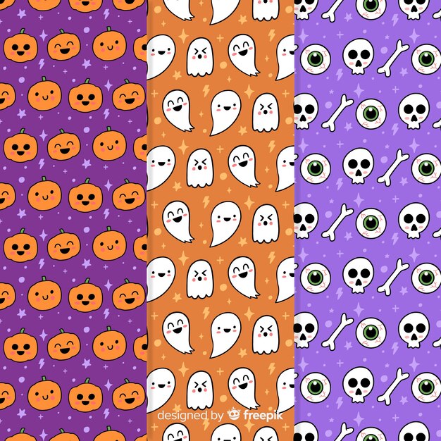 Halloween party pattern collection with pumpkins and skulls