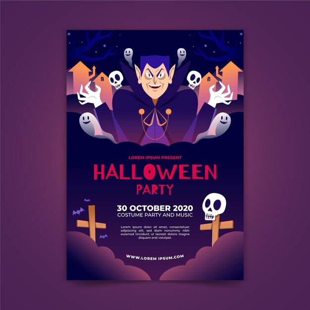 フラットなデザインのハロウィーンパーティーのポスター