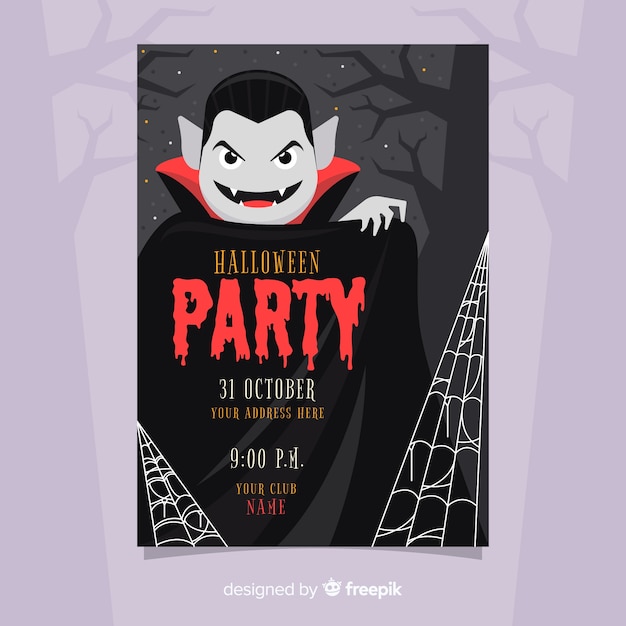 Free vector halloween party poster template flat design