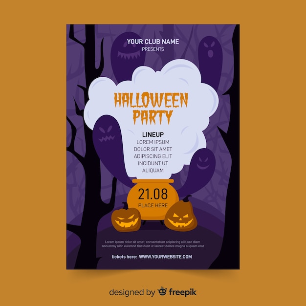 Halloween party poster template in flat desing