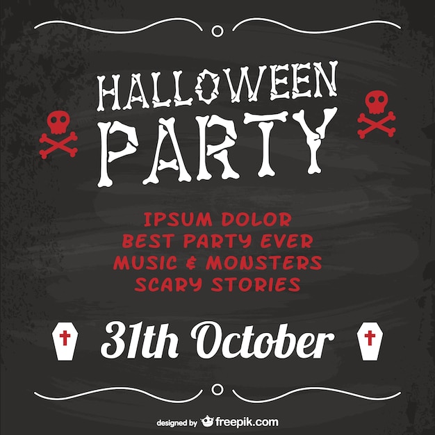 Free vector halloween party poster with blackboard texture