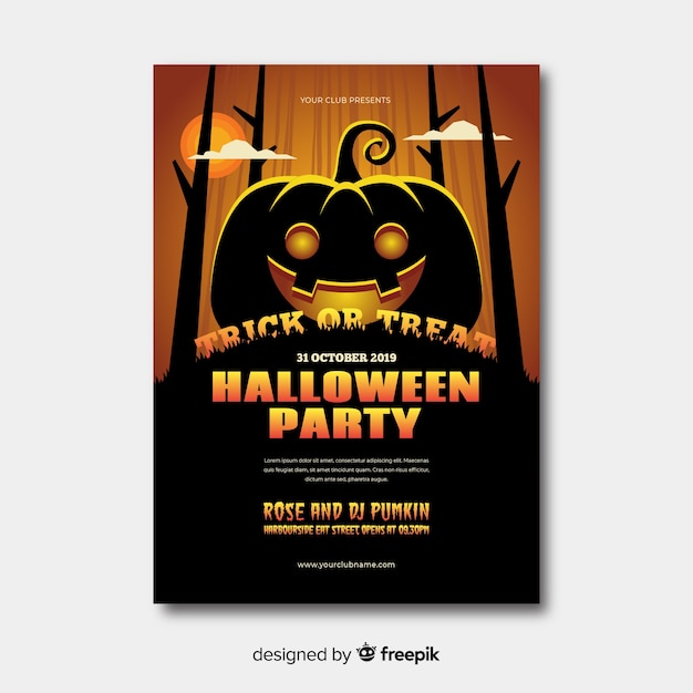 Manifesto del partito di halloween con design piatto