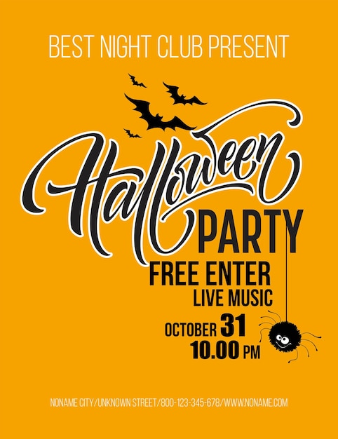 Halloween party poster with flying bats and yellow moon EPS10