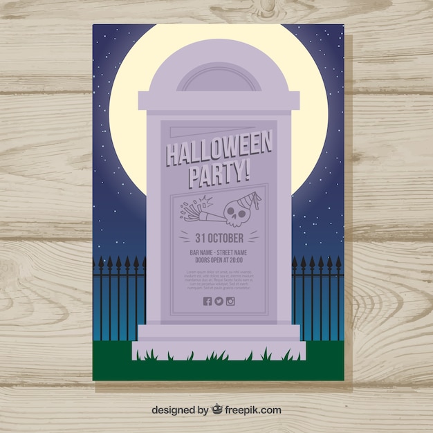 Vettore gratuito poster di festa di halloween con la lapide