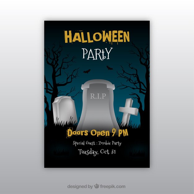 Halloween party poster with gravestones