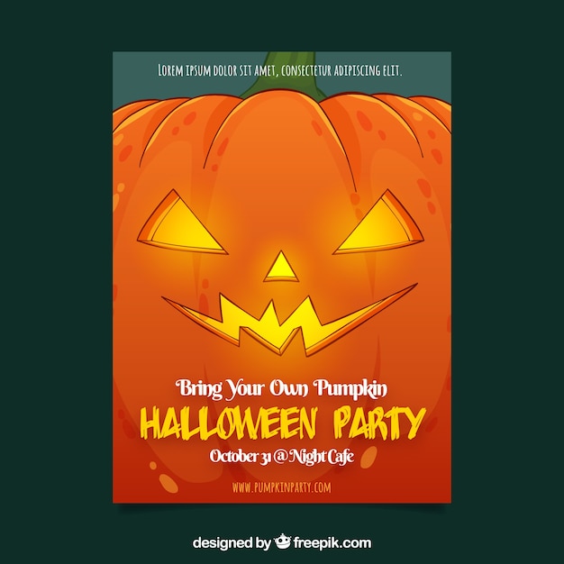 Free vector halloween party poster with hand drawn pumpkin