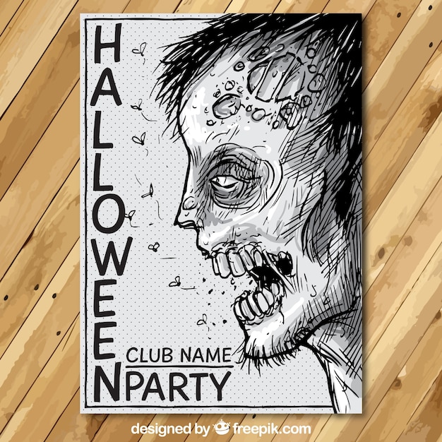 Halloween party poster with a hand drawn zombie