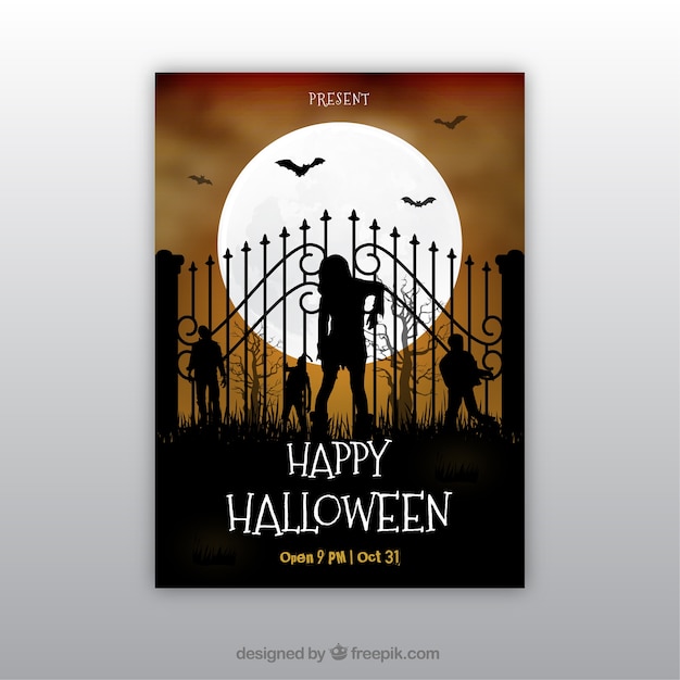 Free vector halloween party poster with zombies