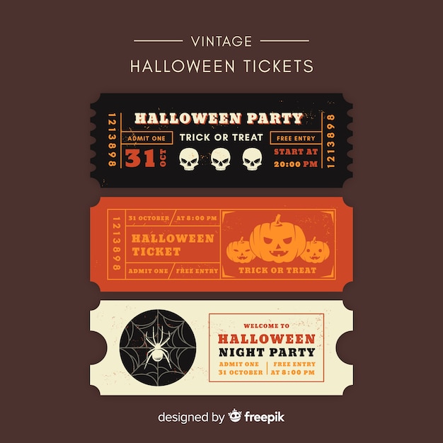 Free vector halloween party ticket collection with vintage design