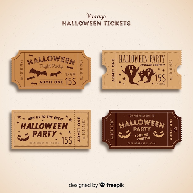 Collezione di biglietti per feste di halloween con design vintage