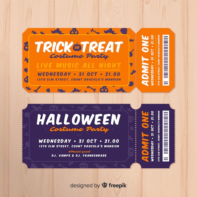 Бесплатное векторное изображение Коллекция билетов на хэллоуин