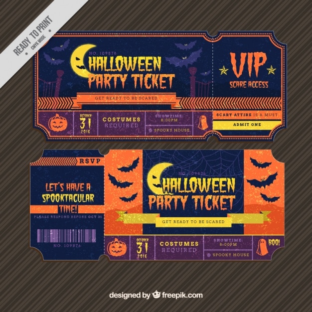 Free vector halloween party tickets in vintage style