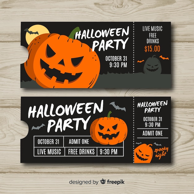 Biglietti per feste di halloween con design piatto