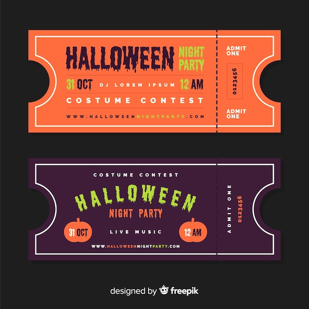 Halloween party tickets with flat design