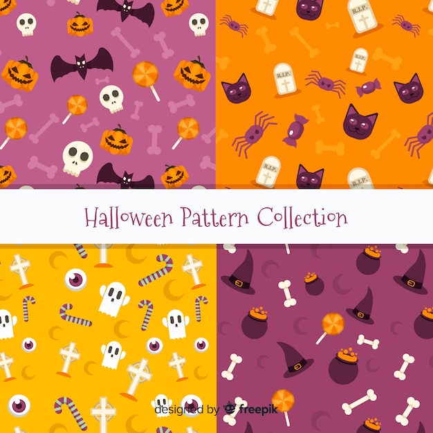 Free vector halloween pattern collection in flat design